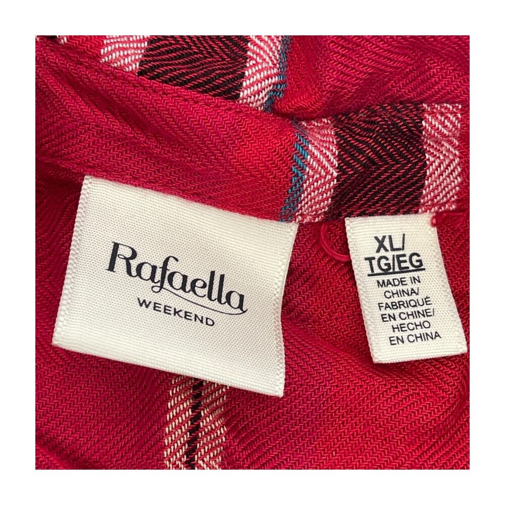 Rafaella Weekend Shirt Women's XL Red Plaid Lace Detail Long Sleeve Button-Up - Picture 3 of 6